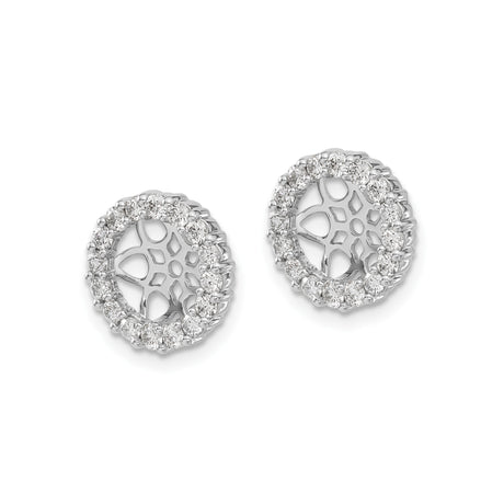 14k White Gold Earrings with Diamond Floral Openwork Halo Design Stud Jackets