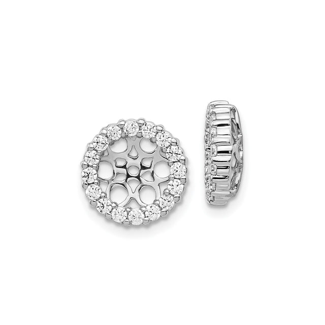 14k White Gold Earrings with Diamond Floral Openwork Halo Design Stud Jackets