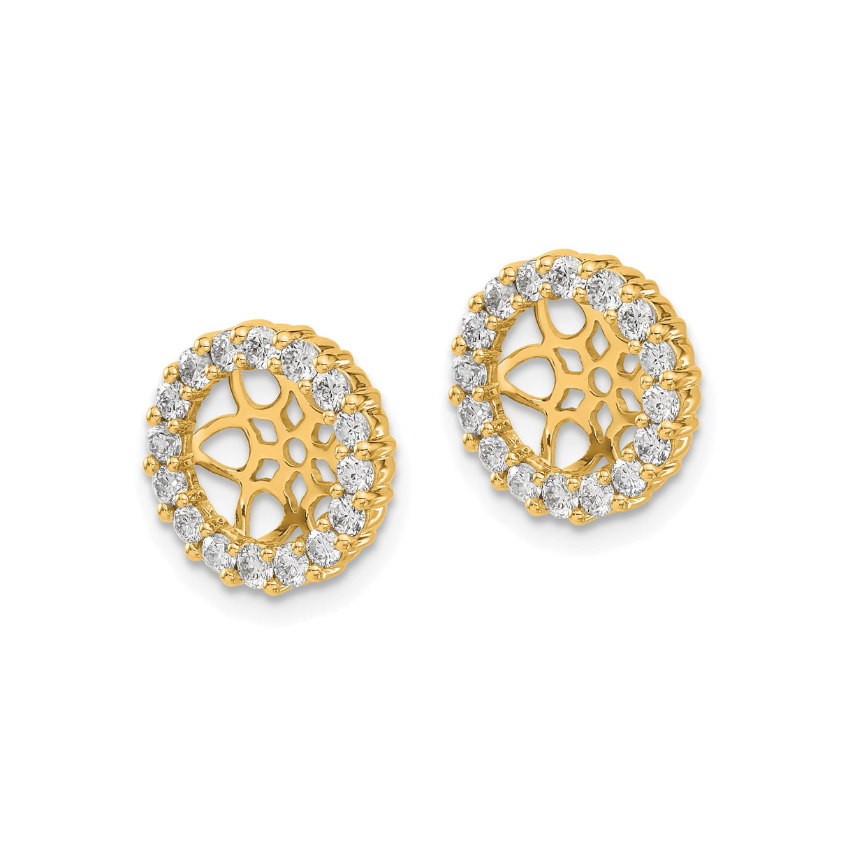 14k Yellow Gold Stud Earrings with Diamond, Floral Filigree Halo Design