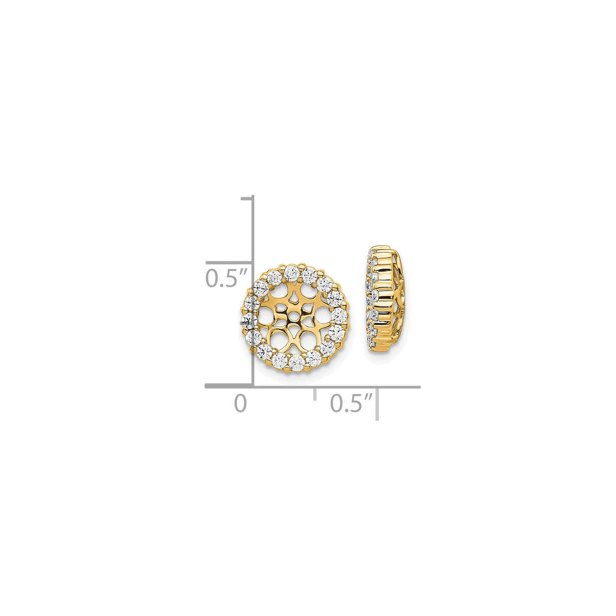 14k Yellow Gold Stud Earrings with Diamond, Floral Filigree Halo Design