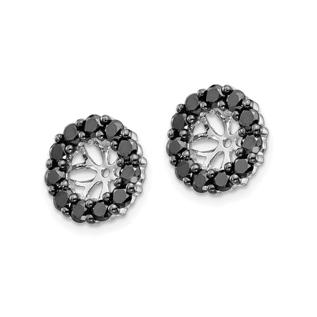 14k White Gold Earring Jackets with Black Diamond Halo and Floral Cutout Design