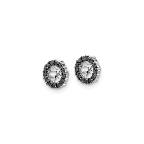 14k White Gold Earring Jackets with Black Diamonds, Floral Openwork Stud Enhancers