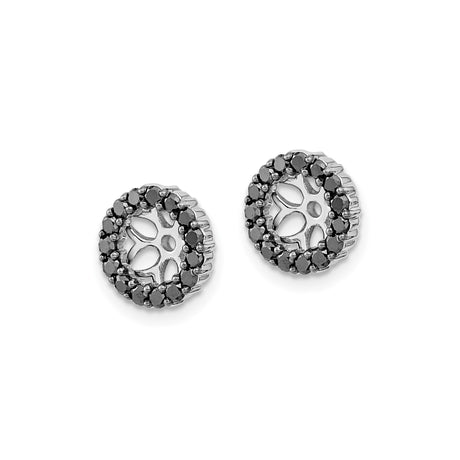 14k White Gold Floral Enhancer Charm with Black Diamonds, Nature Motif Circle Pendant