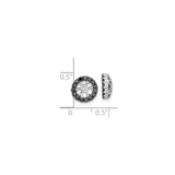 14k White Gold Floral Enhancer Charm with Black Diamonds, Nature Motif Circle Pendant
