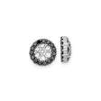 14k White Gold Floral Enhancer Charm with Black Diamonds, Nature Motif Circle Pendant