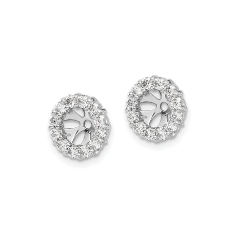 10k White Gold Earring Jackets with Diamond and Cubic Zirconia Halo Floral Cutout Design
