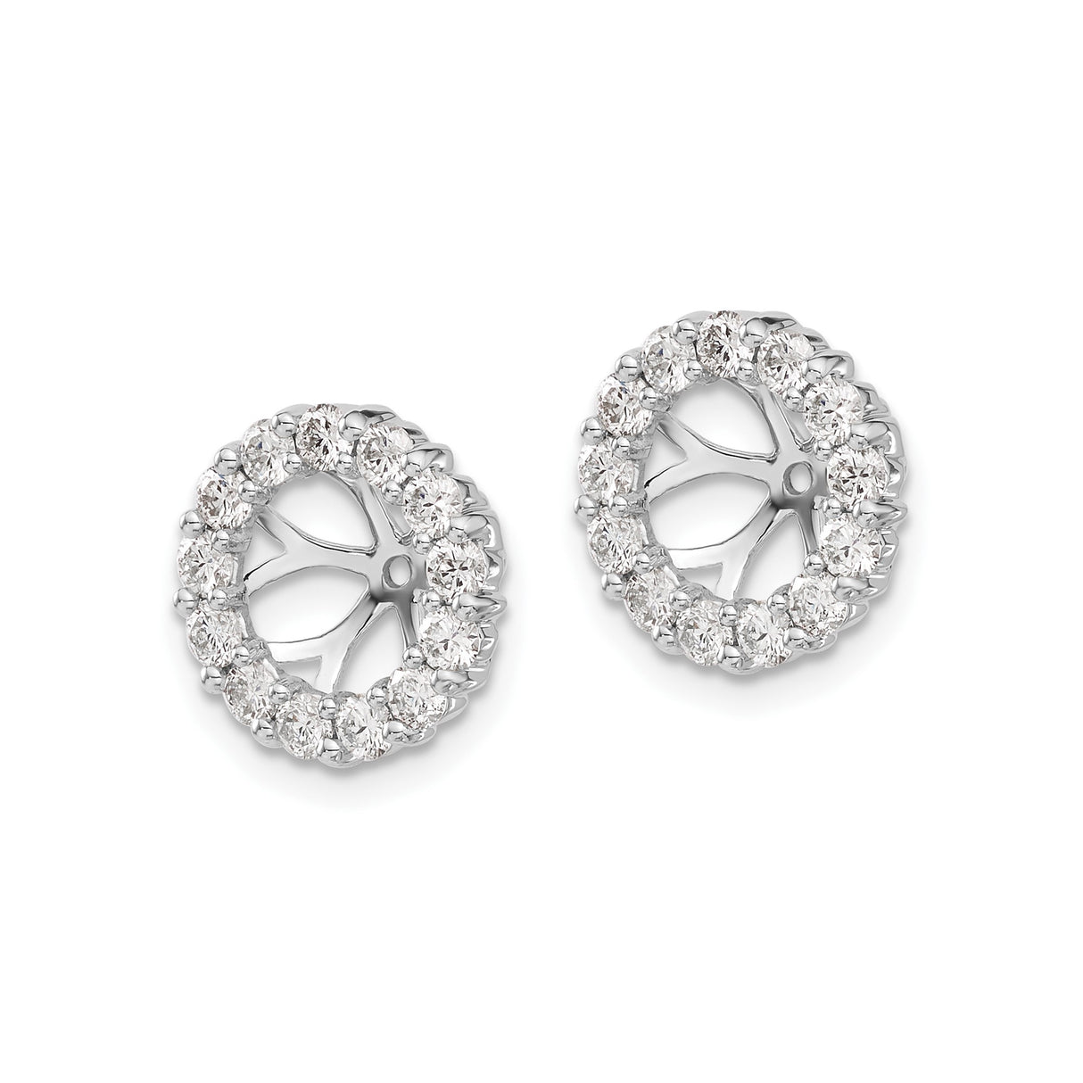 10k White Gold Earring Jackets with Diamond, Floral Openwork Halo Sunburst Design