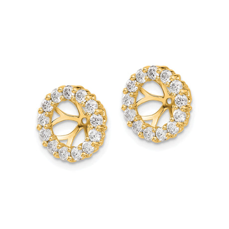 10k Yellow Gold Earring Jackets with Diamond Halo, Circular Starburst Radiant Wheel Design