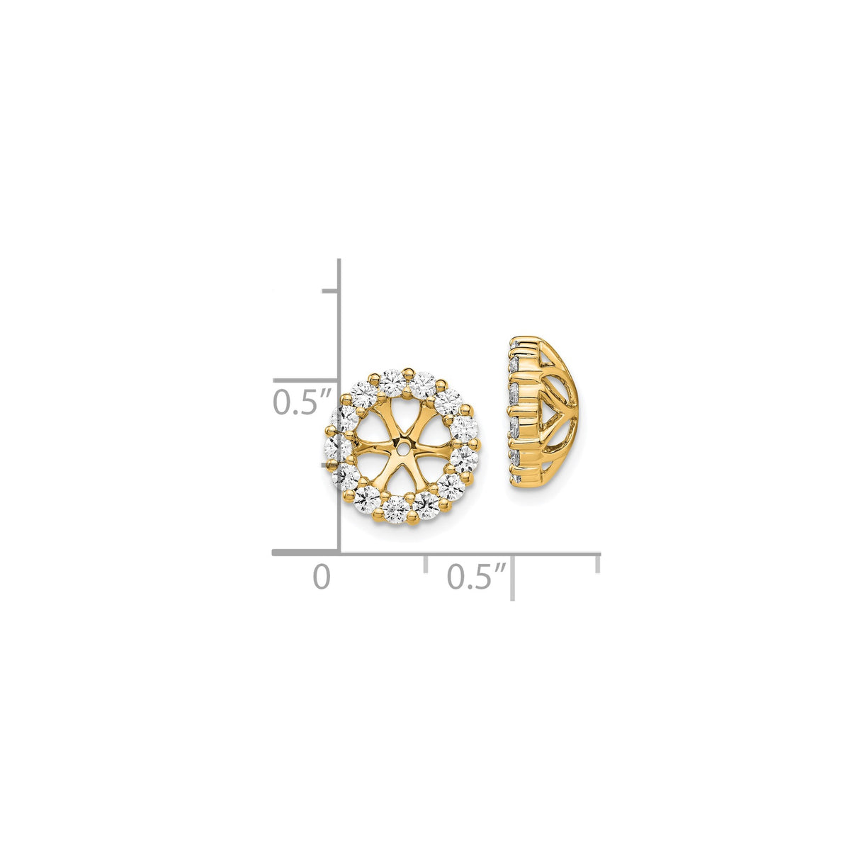10k Yellow Gold Earring Jackets with Diamond Halo, Circular Starburst Radiant Wheel Design
