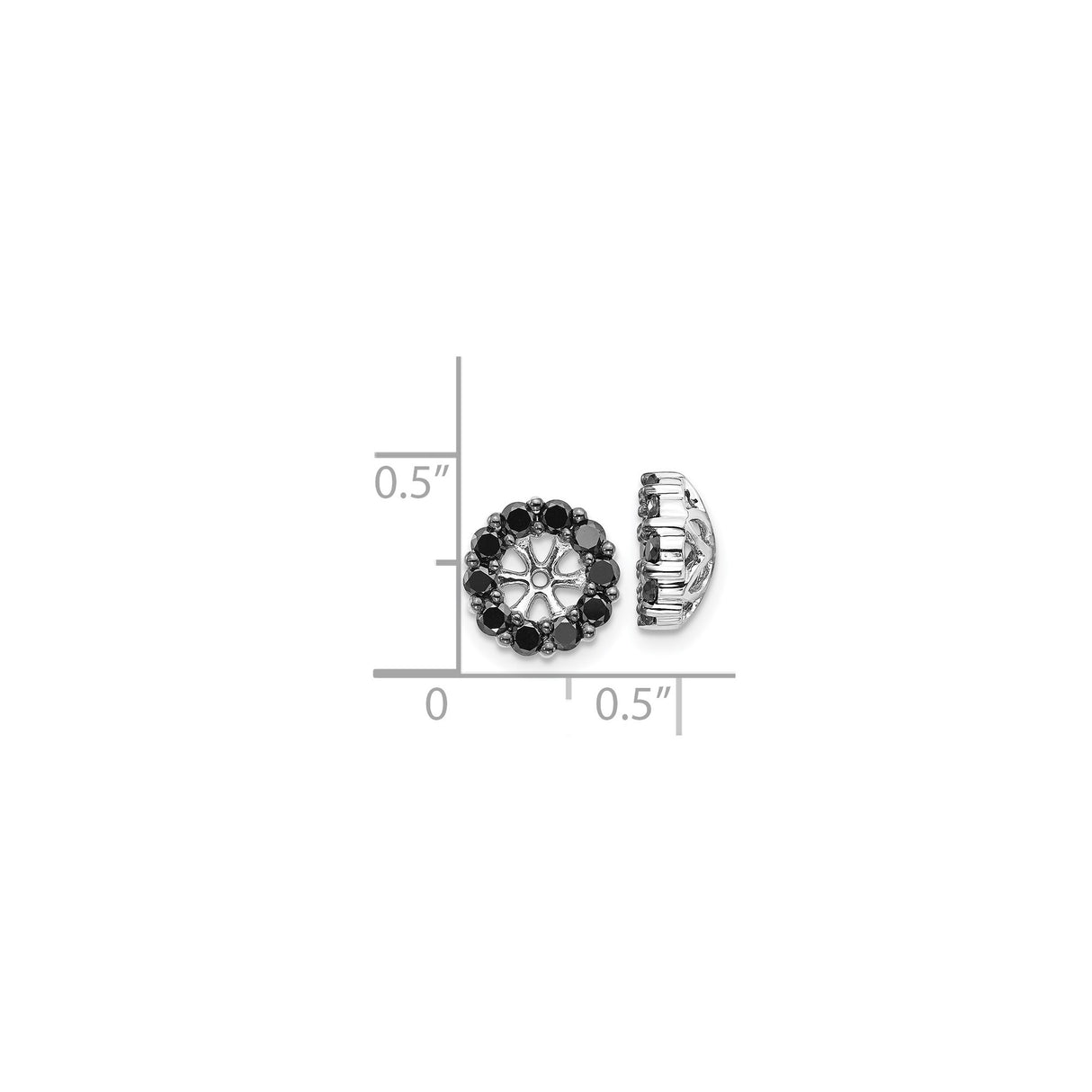 14k White Gold Earrings with Black Diamond, Floral Openwork Circle Studs for Women