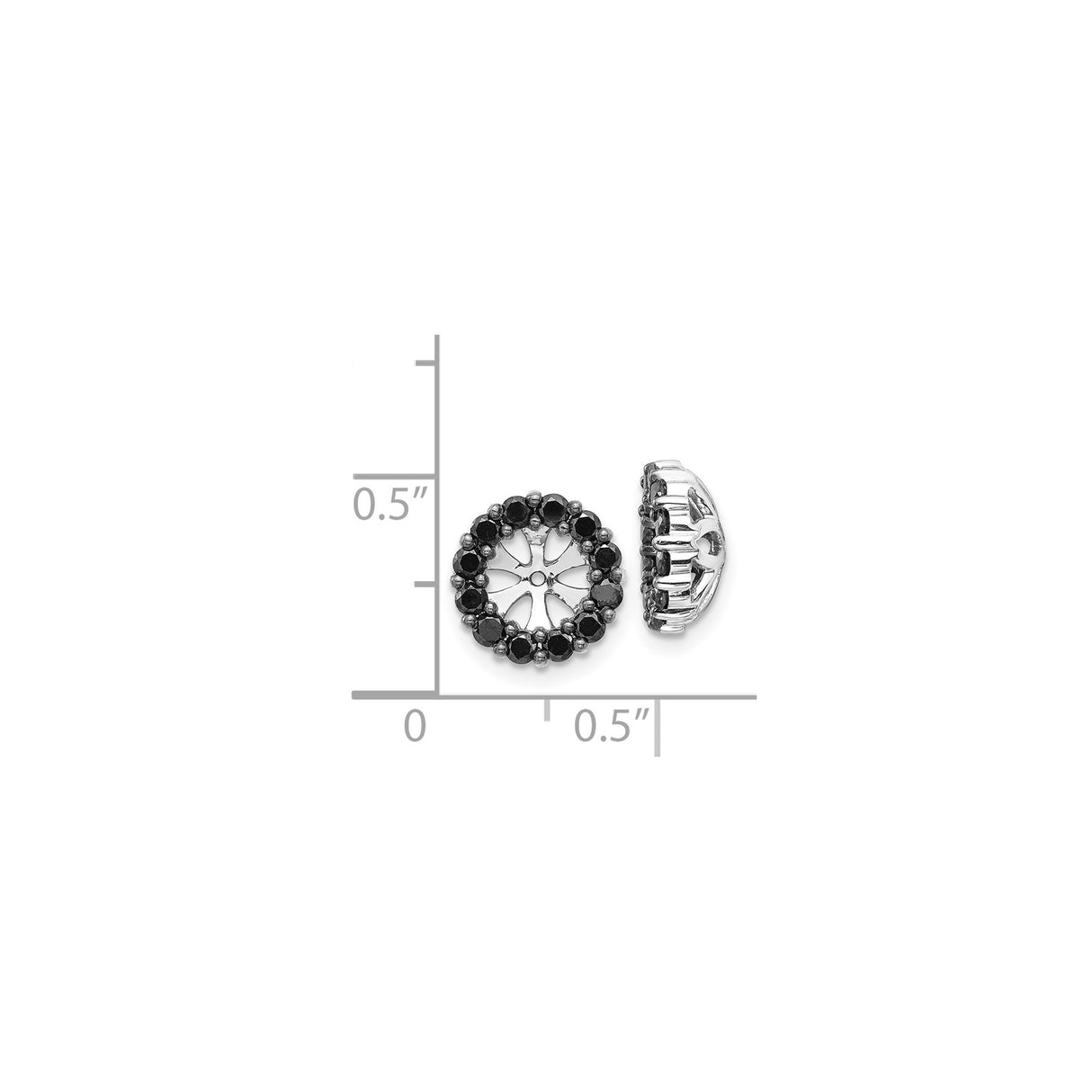 14k White Gold Earring Jackets with Black Diamond, Sunburst Halo Design, Stud Enhancers for Women