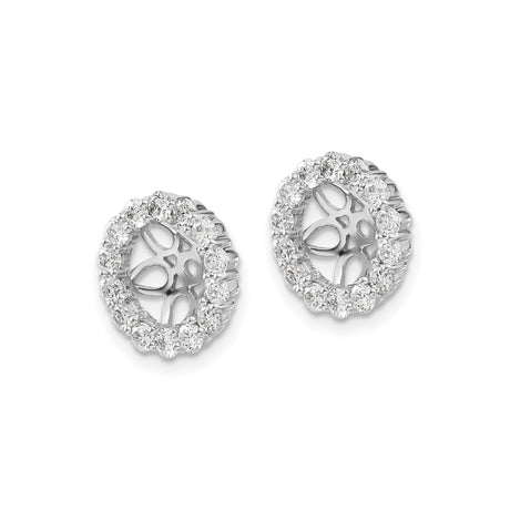 14k White Gold Diamond Earring Jackets, Round Halo with Floral Filigree Design