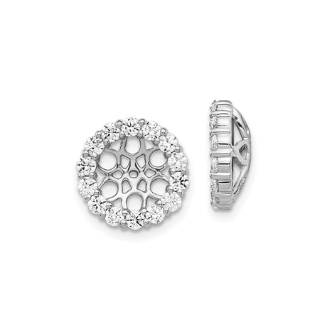 14k White Gold Diamond Earring Jackets, Round Halo with Floral Filigree Design