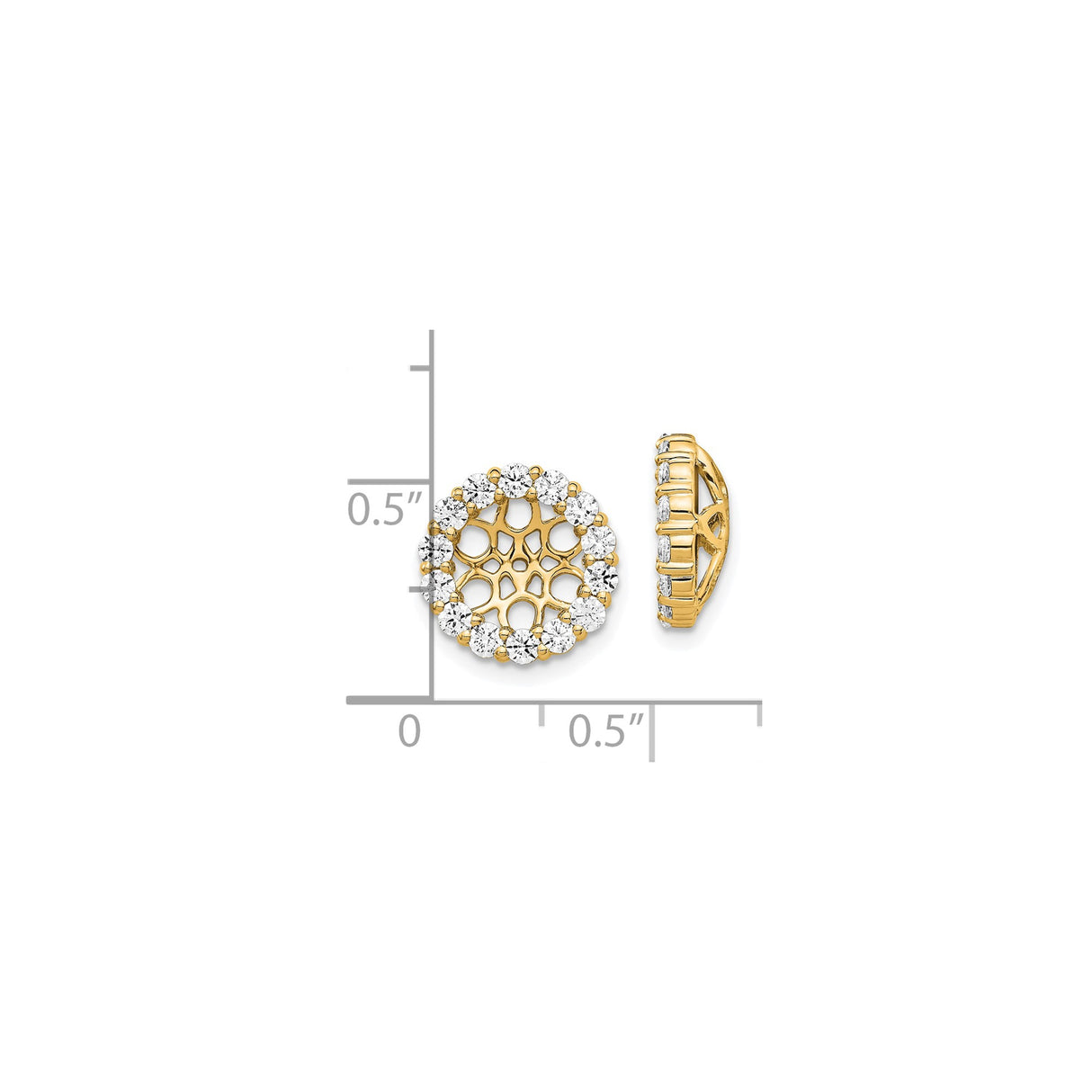 14k Yellow Gold Earring Jackets with Diamond, Round Filigree Floral Lattice Halo Design