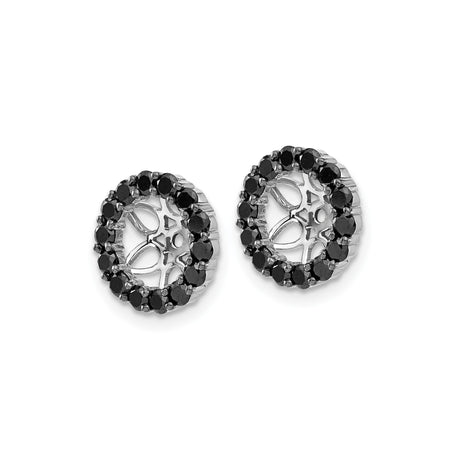 14k White Gold Earring Jackets with Black Diamond, Openwork Floral Halo Design for Women
