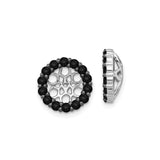 14k White Gold Earring Jackets with Black Diamond, Openwork Floral Halo Design for Women
