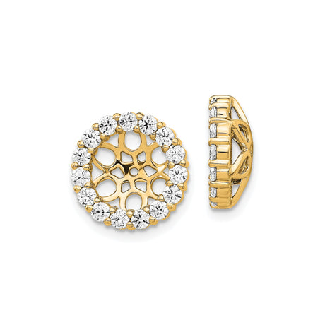 14k Yellow Gold Earring Jackets with Diamond Accents, Floral Lattice Openwork Halo Design