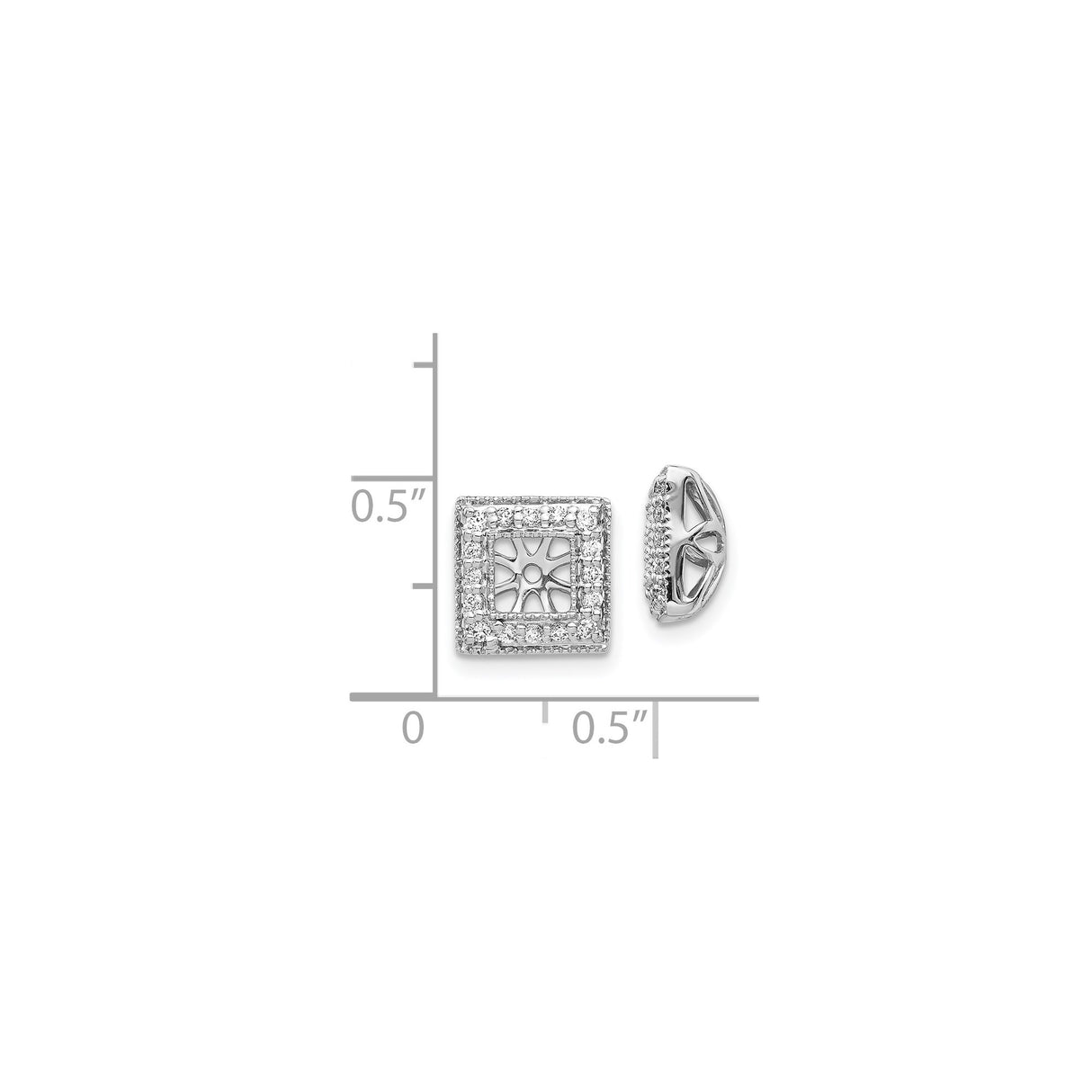 14k White Gold Earring Jackets with Diamond Accents, Double Halo and Sunburst Design