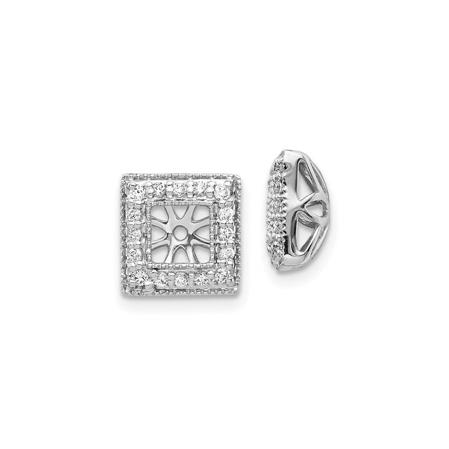 14k Yellow Gold Diamond Slide Pendant Enhancer, Square Double Halo with Sunburst Filigree Center