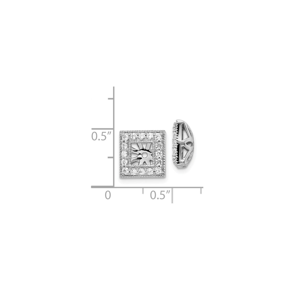 14k White Gold Earring Jackets with Diamond Accents, Square Halo Sunburst Design