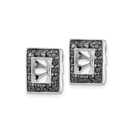 14k White Gold Square Slide Pendant with Black Diamond Border, Sunburst Cutout Design