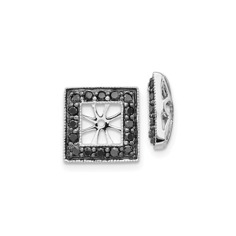 14k White Gold Square Slide Pendant with Black Diamond Border, Sunburst Cutout Design