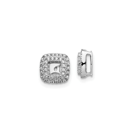 14k White Gold Diamond Halo Earring Jackets, Square Design, Stud Enhancers for Women