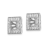 14k White Gold Square Earring Jackets with Diamond Cut Border and Sunburst Design