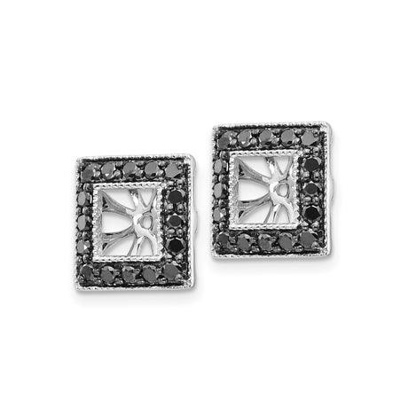 14k White Gold Square Pendant with Black Diamonds, Geometric Sunburst Design