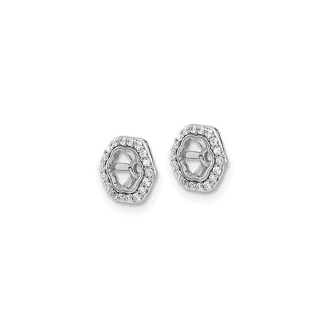 10k White Gold Earring Jackets with Hexagon Starburst Cutout and Diamond Halo Setting