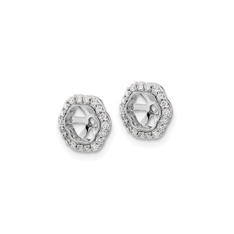 14k White Gold Earring Jackets with Diamond Accents, Round Halo Floral Design Enhancers