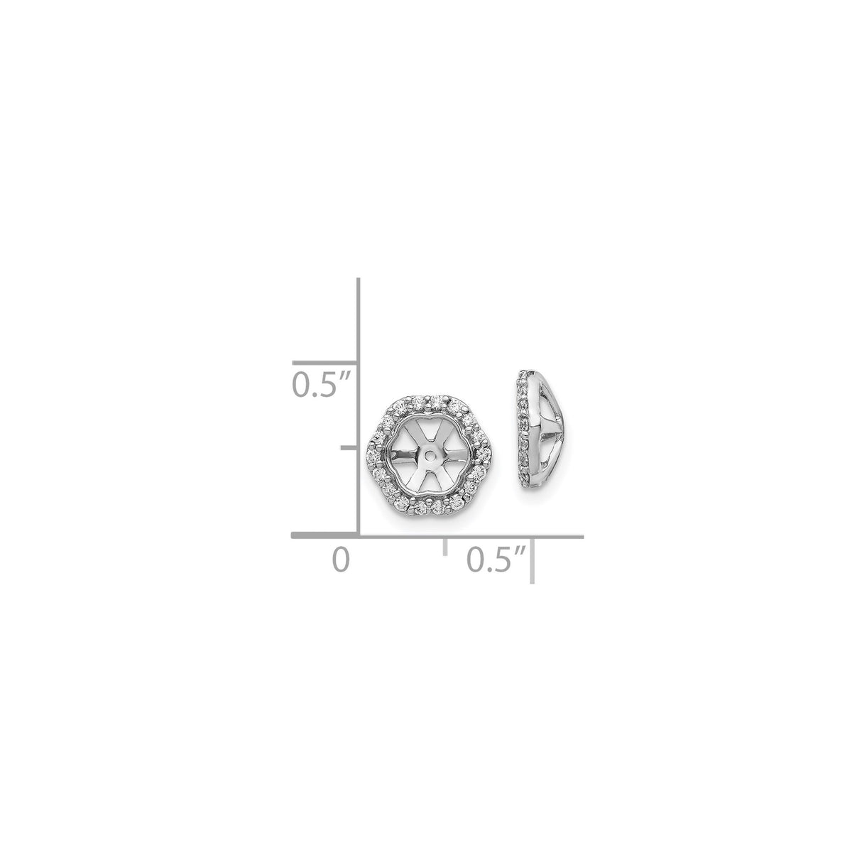 14k White Gold Earring Jackets with Diamond Accents, Round Halo Floral Design Enhancers
