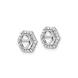 14k White Gold Earring Jackets with Diamond Accents, Hexagon Starburst Design