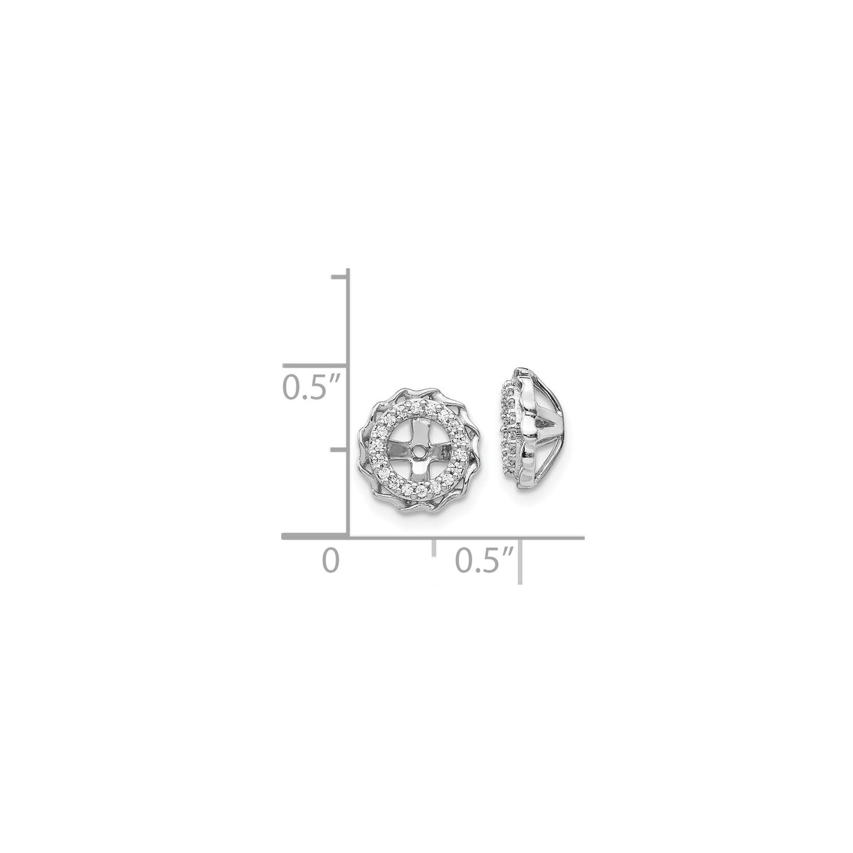 14k White Gold Earring Jackets with Diamond Halo, Scalloped Floral Design