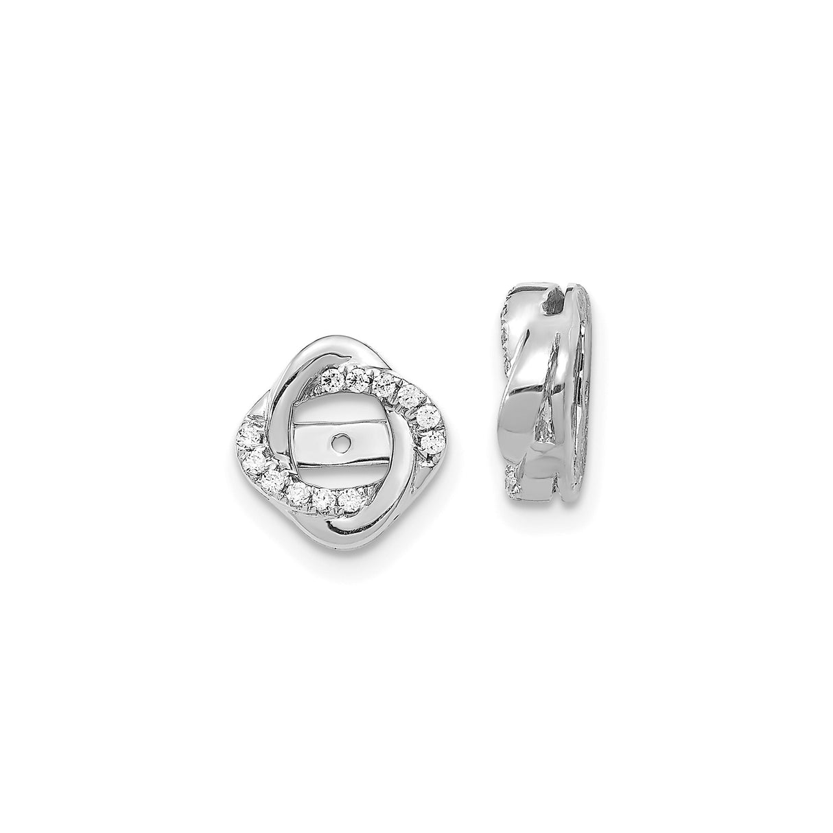 14k White Gold Earring Jackets with Diamond Accents, Interwoven Loop Design for Women