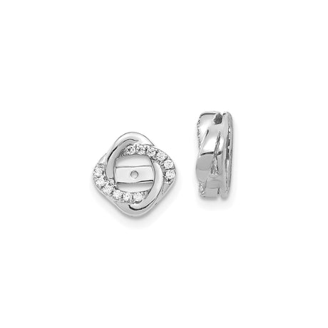 14k White Gold Earring Jackets with Diamond Accents, Interwoven Loop Design for Women