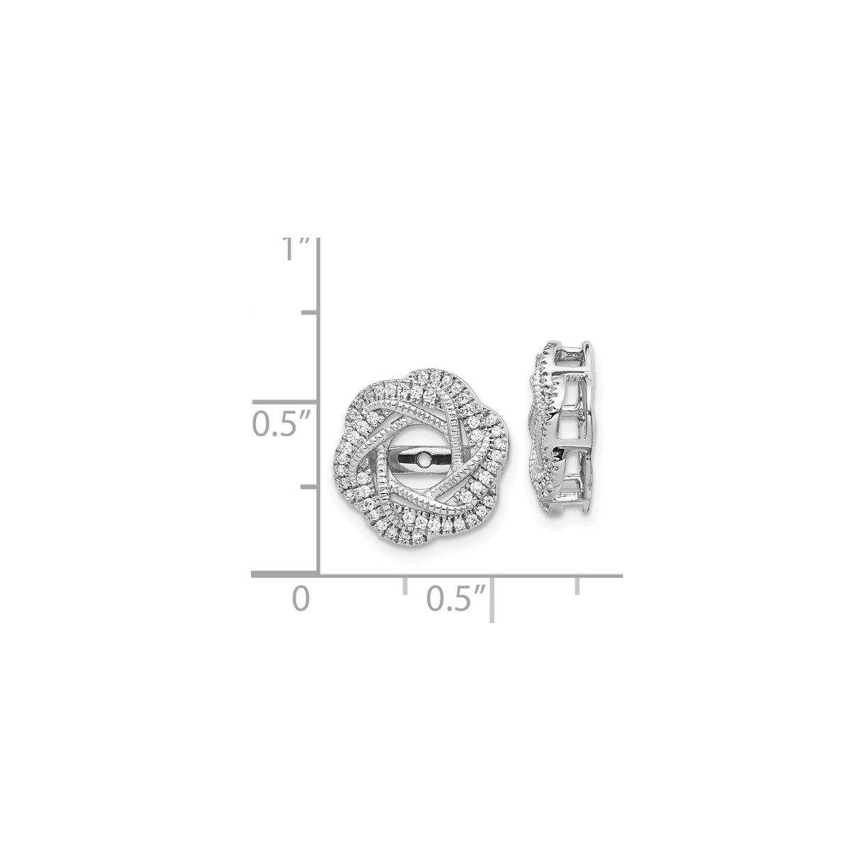 14k White Gold Earring Jackets with Diamond Accents, Twisted Loop Floral Design