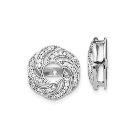 14k White Gold Earring Jackets with Diamond Accents, Swirl Floral Design for Women