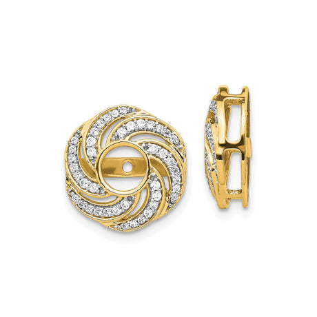 14k Yellow Gold Earring Jackets, Diamond Accents, Openwork Floral Swirl Design Enhancers