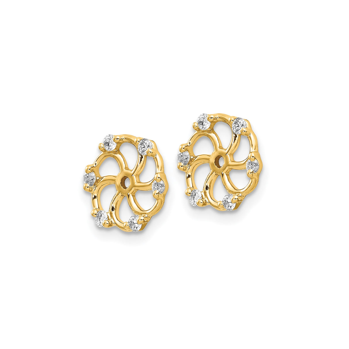 14k Yellow Gold Floral Stud Earrings with Diamond Accents and Openwork Flower Design