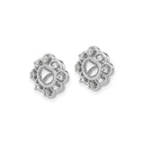 14k White Gold Floral Stud Earrings with Diamond Accents, Vintage Flower Design