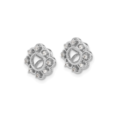 14k White Gold Floral Stud Earrings with Diamond Accents, Vintage Flower Design