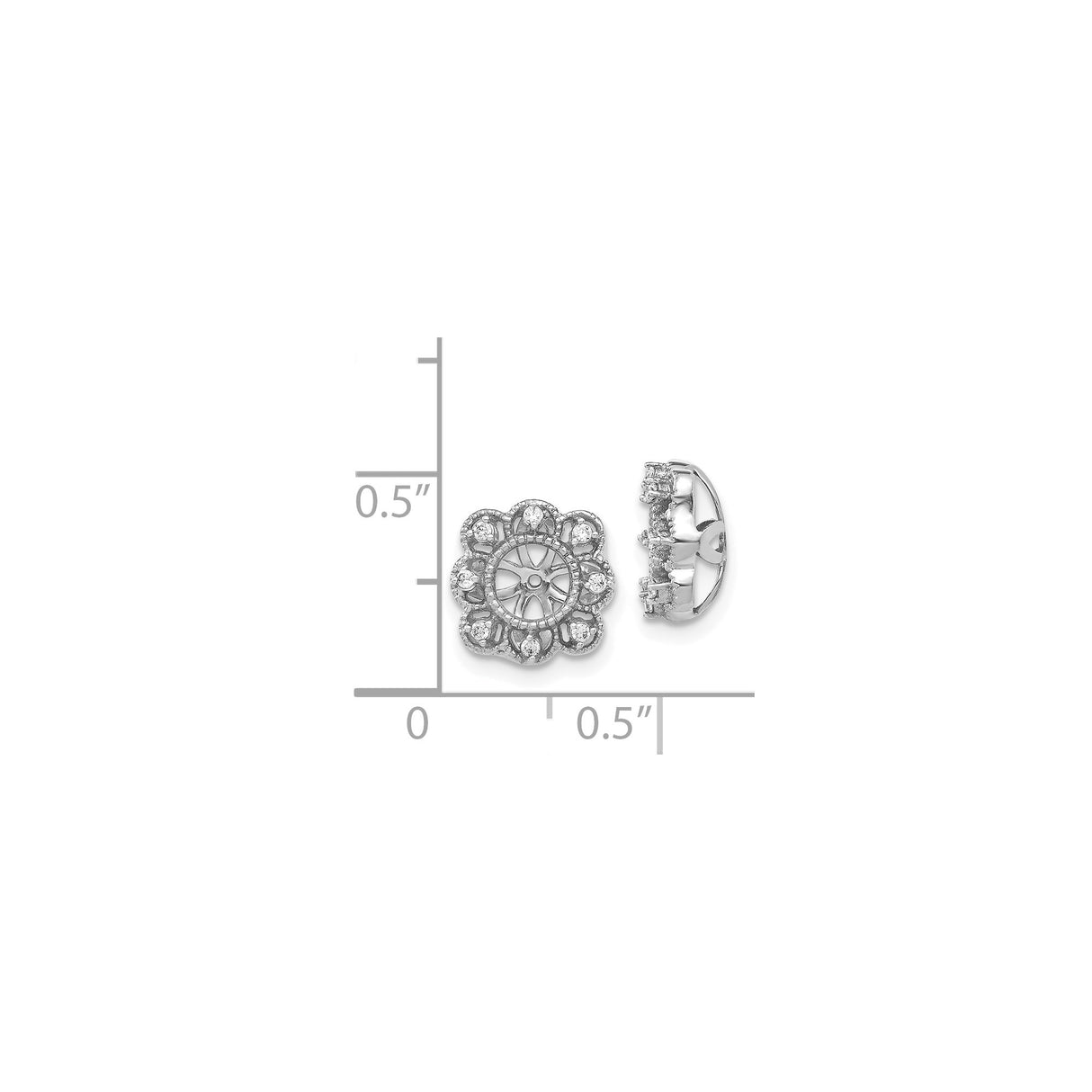 14k White Gold Floral Stud Earrings with Diamond Accents, Vintage Flower Design