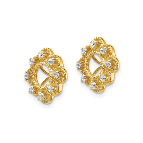 10k Yellow Gold Earring Jackets, Floral Openwork Design with Diamond Accented Petals, Vintage Style
