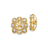10k Yellow Gold Earring Jackets, Floral Openwork Design with Diamond Accented Petals, Vintage Style