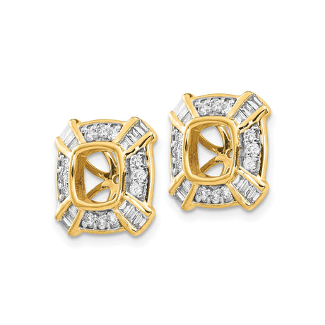 14k Yellow Gold Earring Jackets with Diamond Accents, Square Halo Design for Women