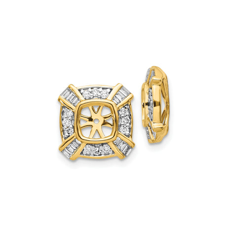14k Yellow Gold Earring Jackets with Diamond Accents, Square Halo Design for Women