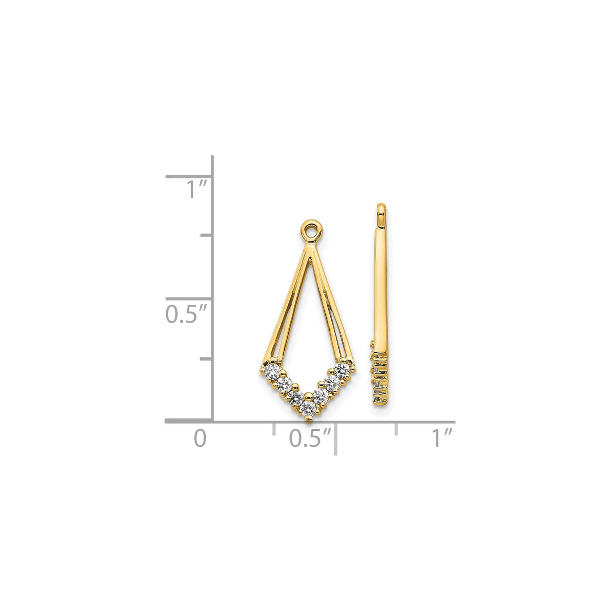 14k Yellow Gold Pendant with Diamond, Geometric V Shape Open Frame Design for Women