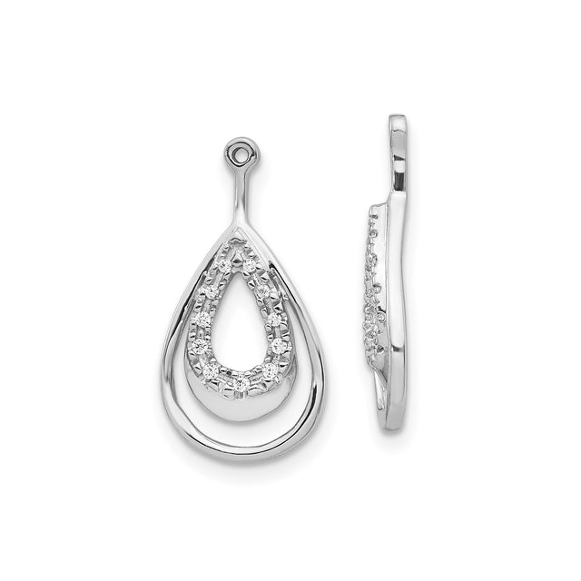 14k White Gold Teardrop Pendant with Round Diamond Accents and Double Loop Design