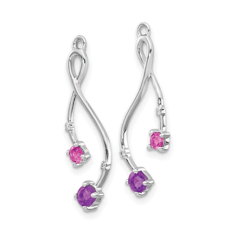 14k White Gold Dangle Earrings with Amethyst and Pink Tourmaline, Infinity Symbol Design